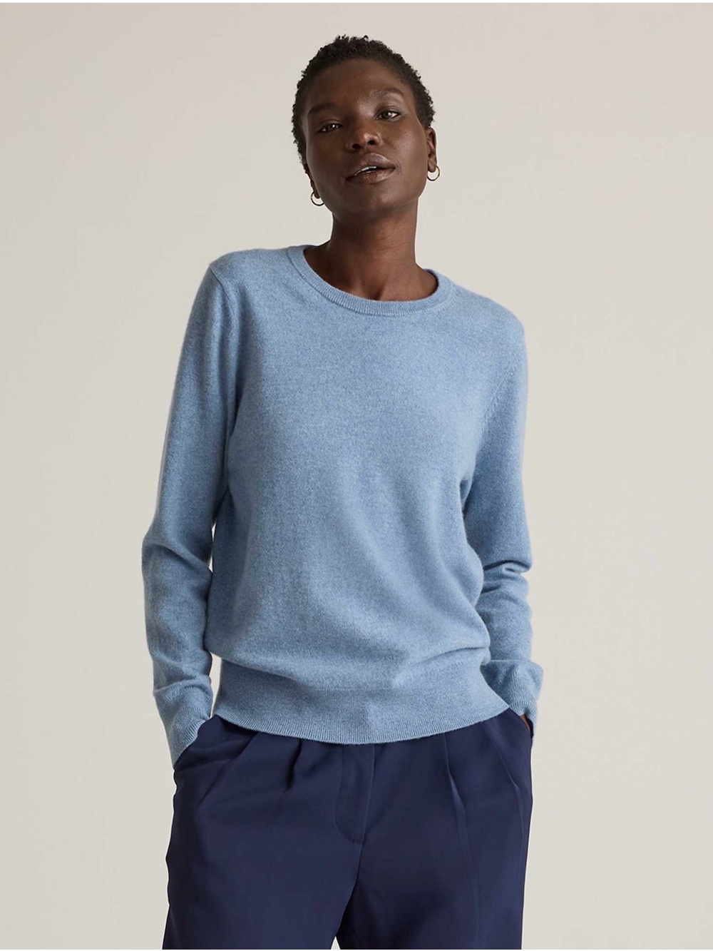 Quince Light Blue Crewneck Cashmere-Blend Sweater